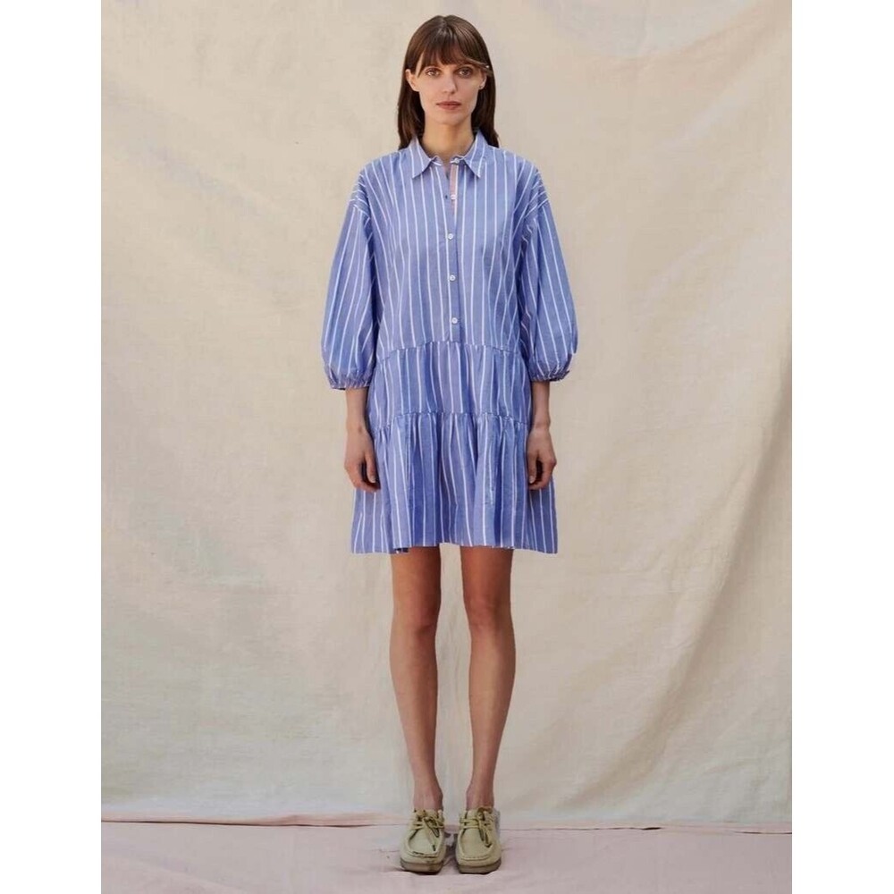 Sundry Stripe Short Tiered Mini Drees Shirt Buttondown Cotton Beach S NWT 277897